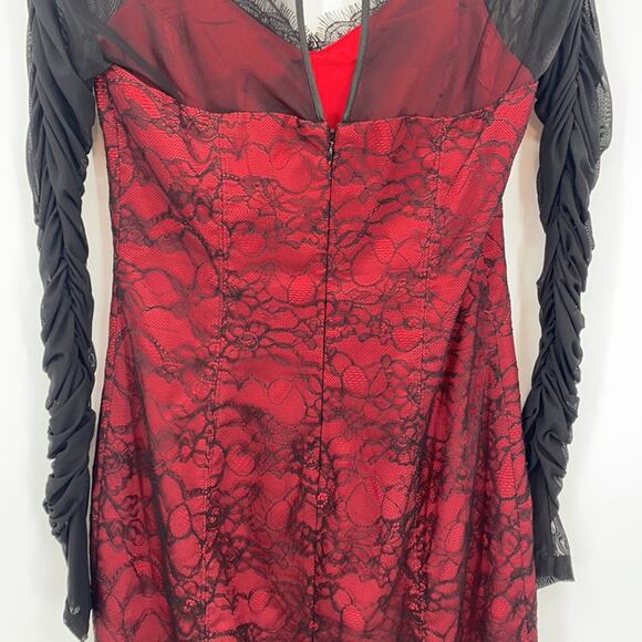 Bebe Red Black Lace Overlay Bodycon Dress Size XS - Picture 10 of 16